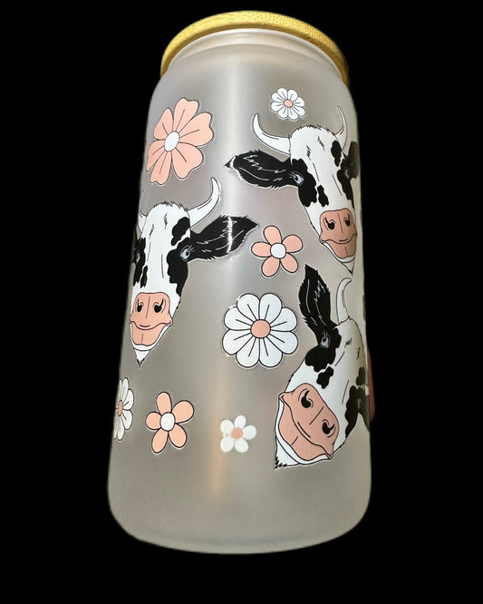 Frosted glass 16oz with bamboo lid