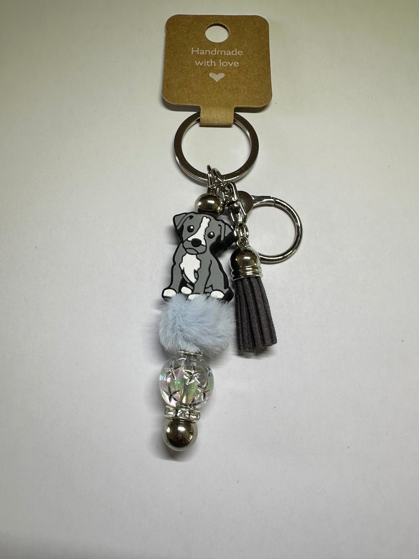 Grey and white dog keyring
