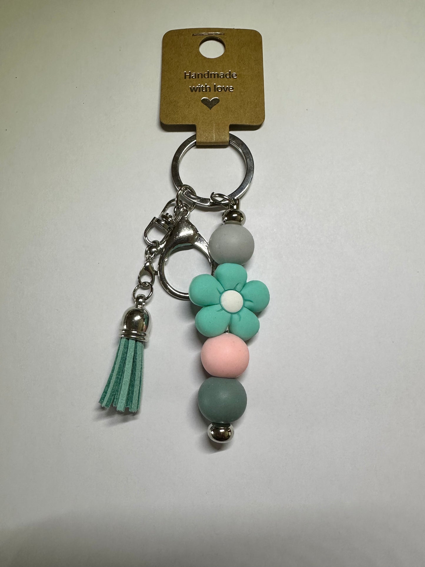 Teal flower keyring