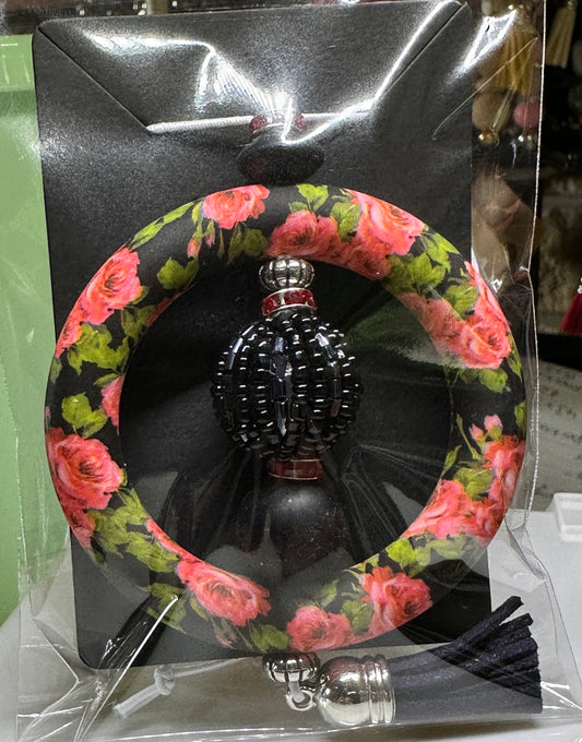 Car charm - Black and pink floral