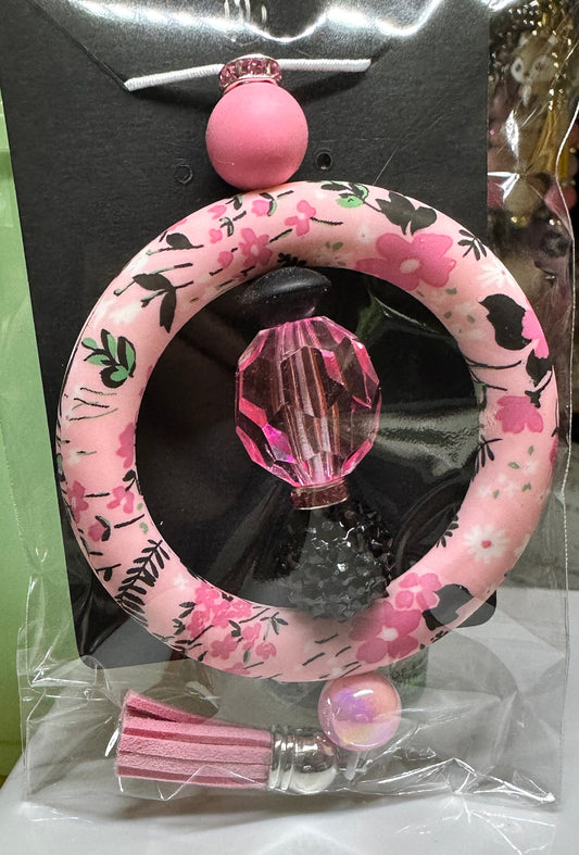 Car charm - Pink and black floral