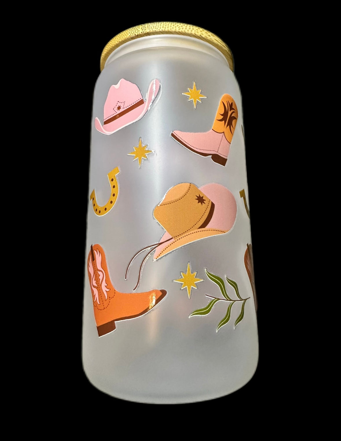 Frosted glass 16oz with bamboo lid