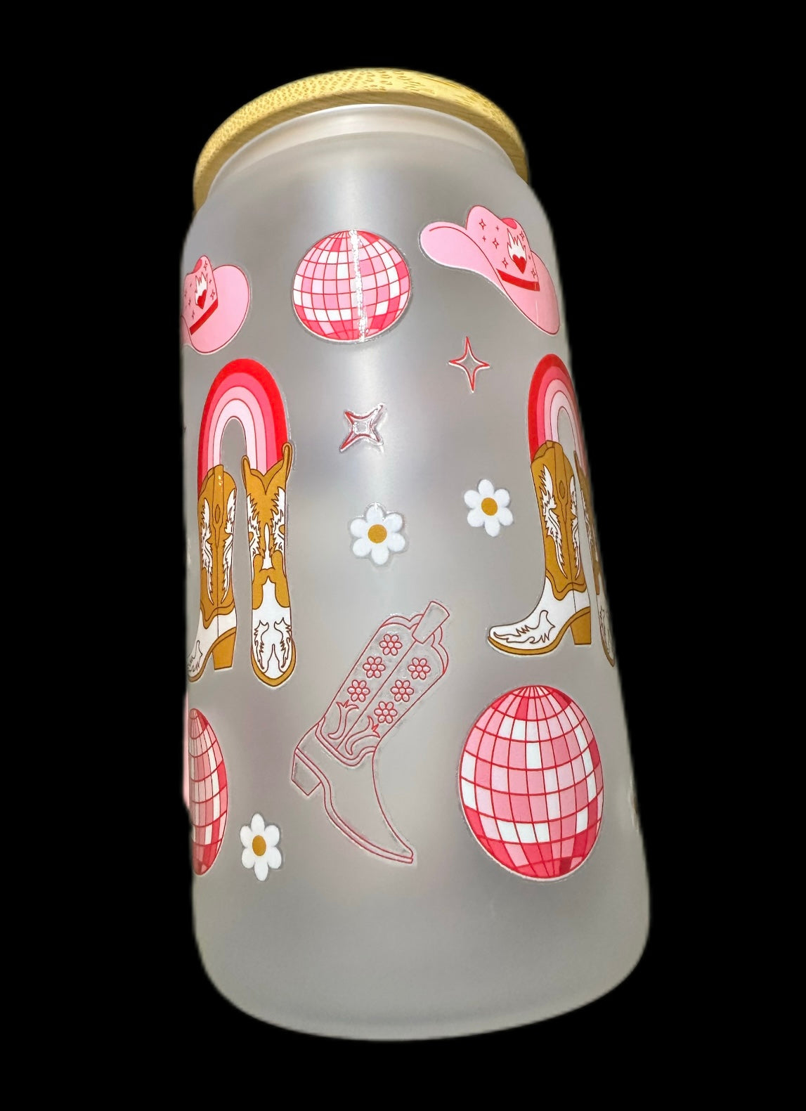 Frosted glass 16oz with bamboo lid