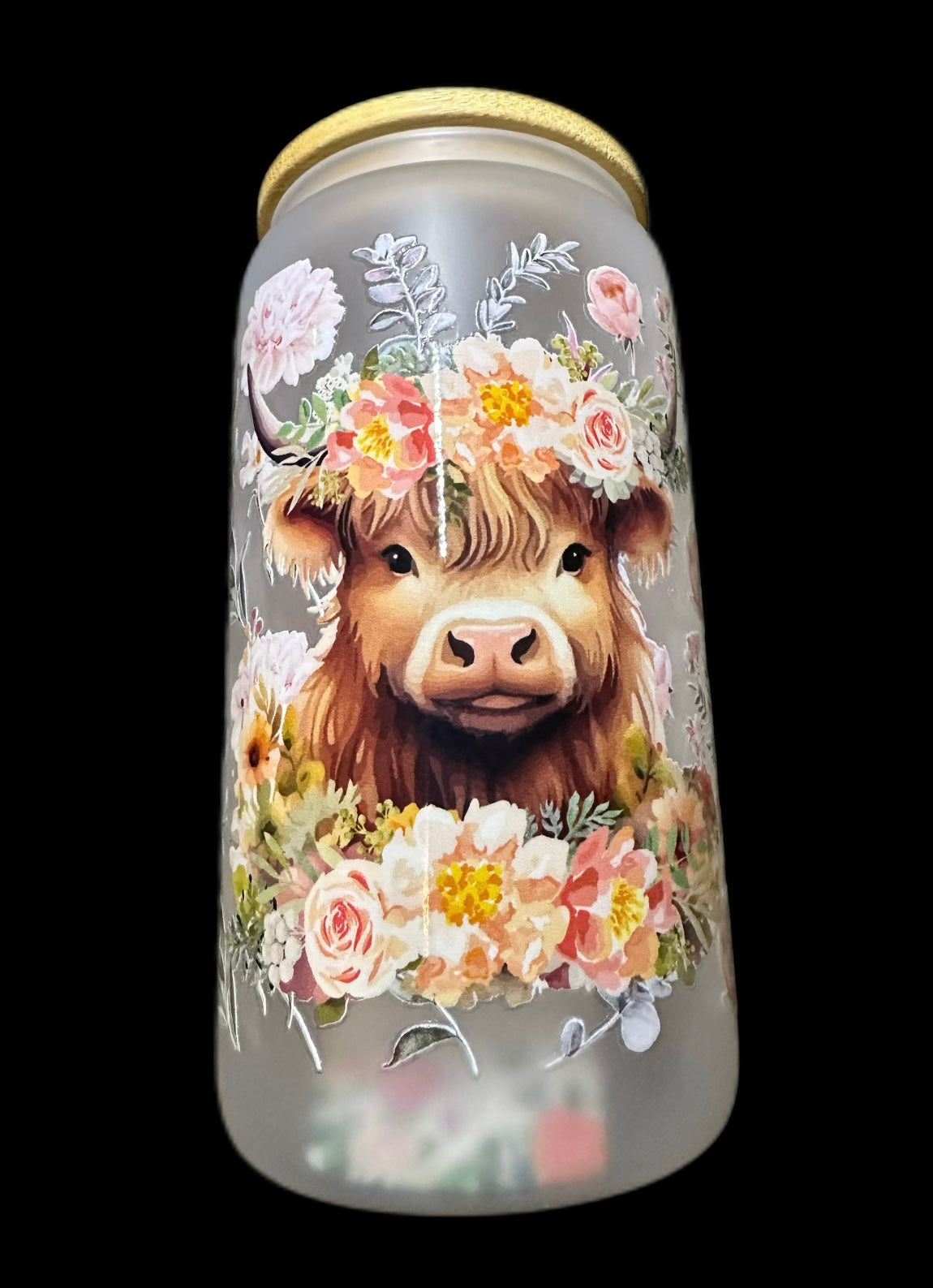 Frosted glass 16oz with bamboo lid