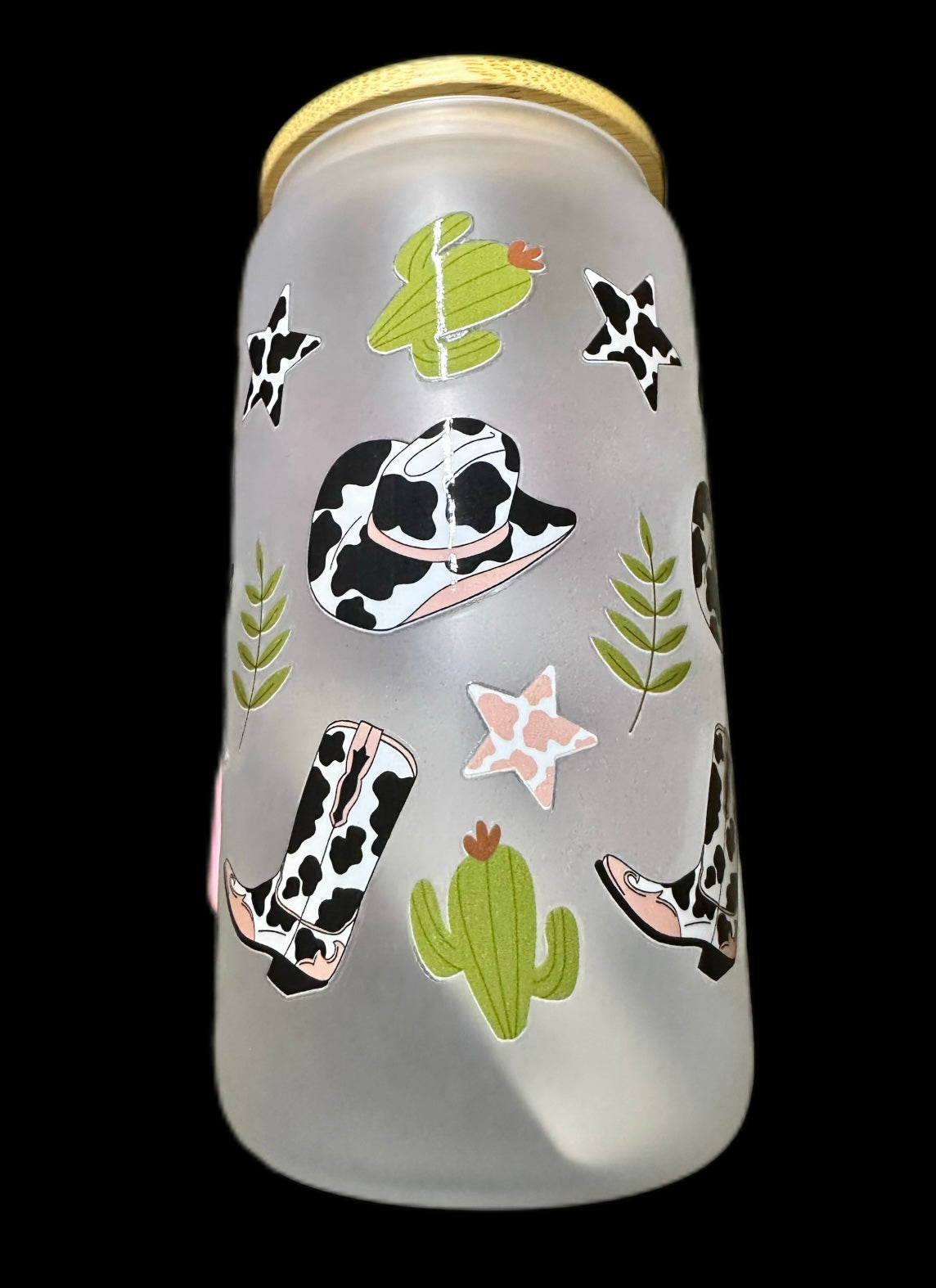 Frosted glass 16oz with bamboo lid