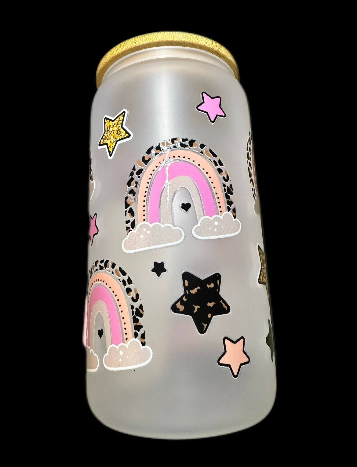 Frosted glass 16oz with bamboo lid