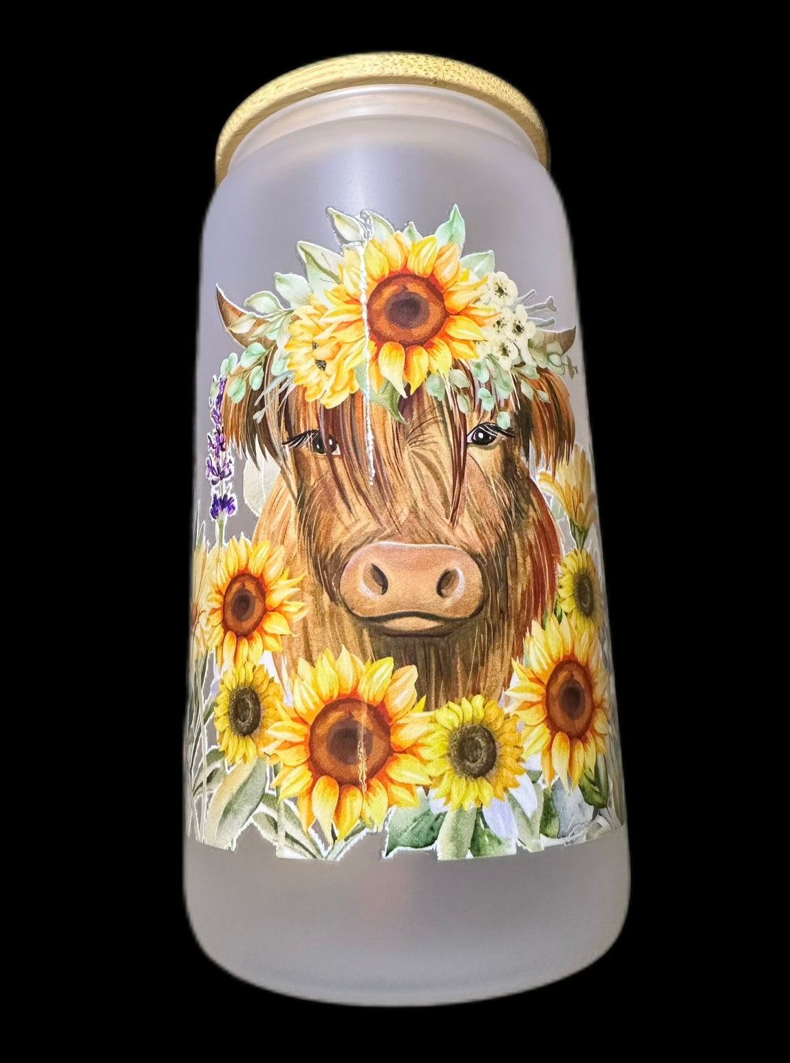 Frosted glass 16oz with bamboo lid