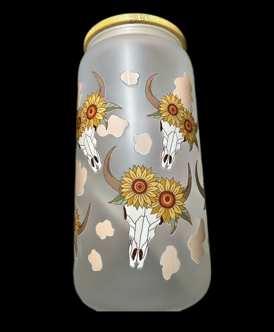 Frosted glass 16oz with bamboo lid