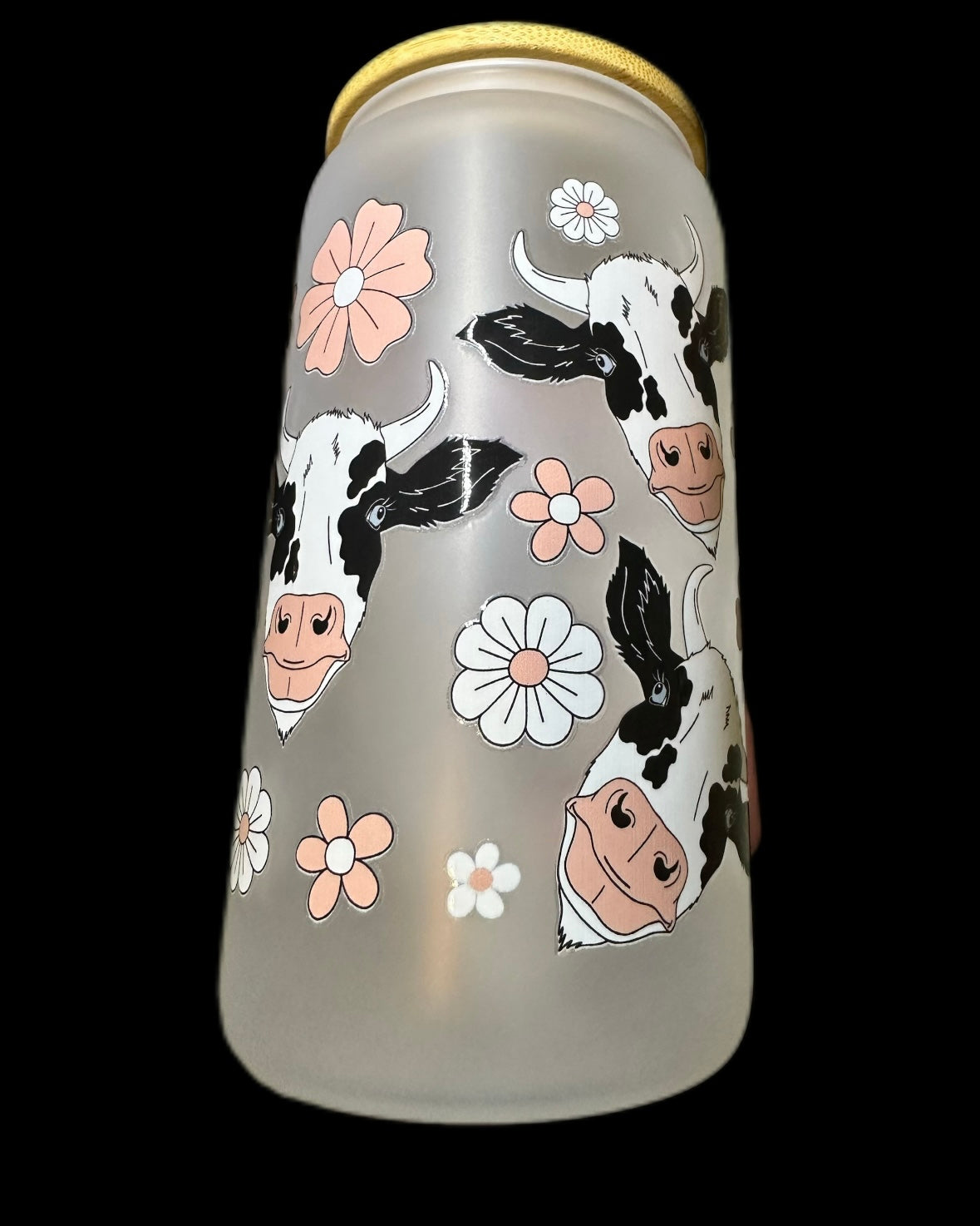 Frosted glass 16oz with bamboo lid