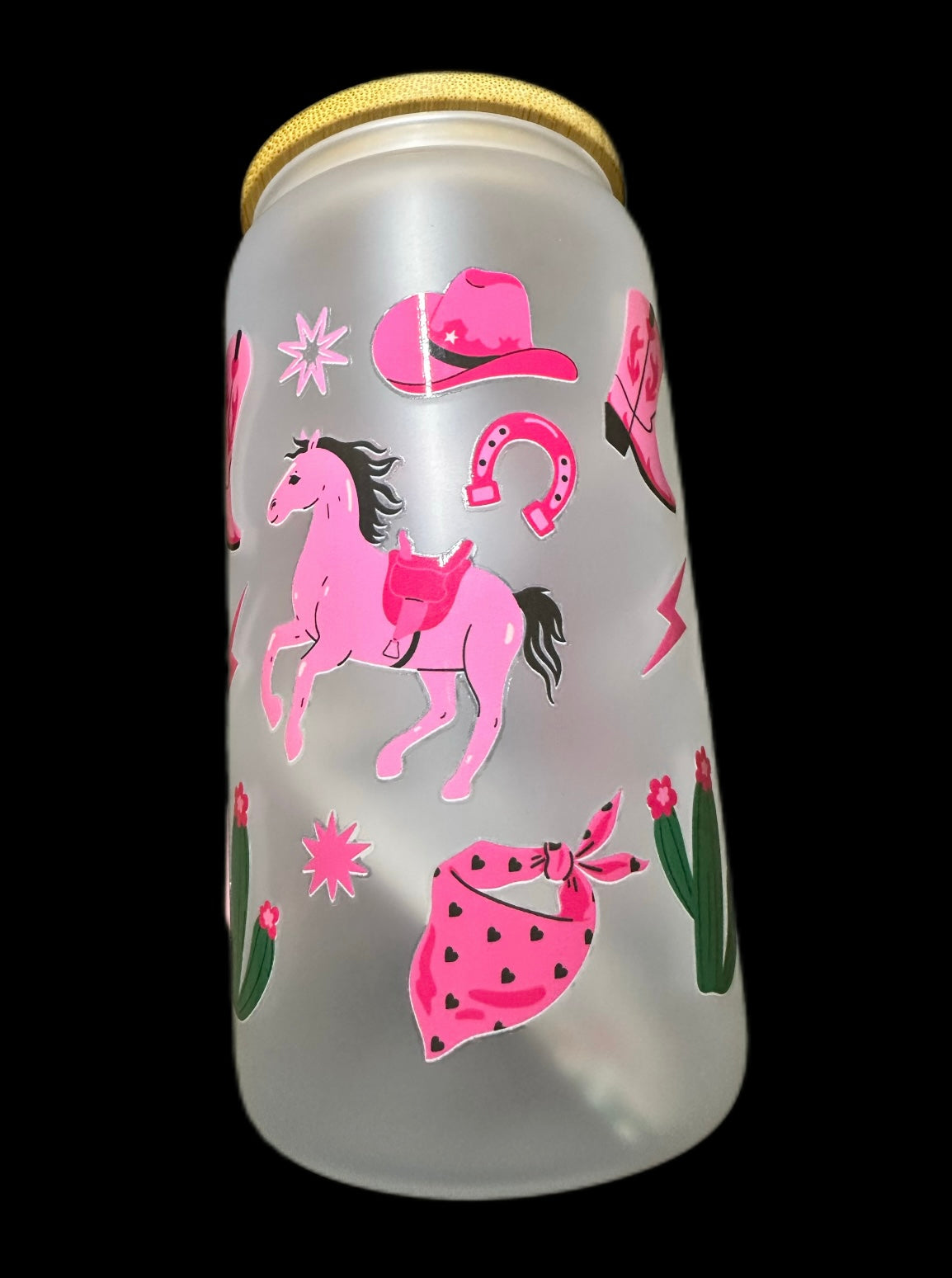 Frosted glass 16oz with bamboo lid