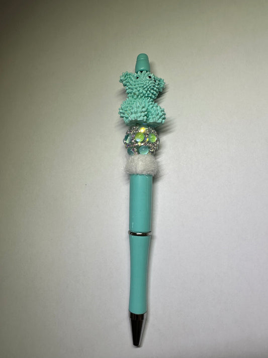 Teal teddy bear pen