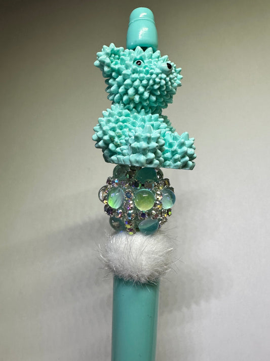 Teal teddy bear pen