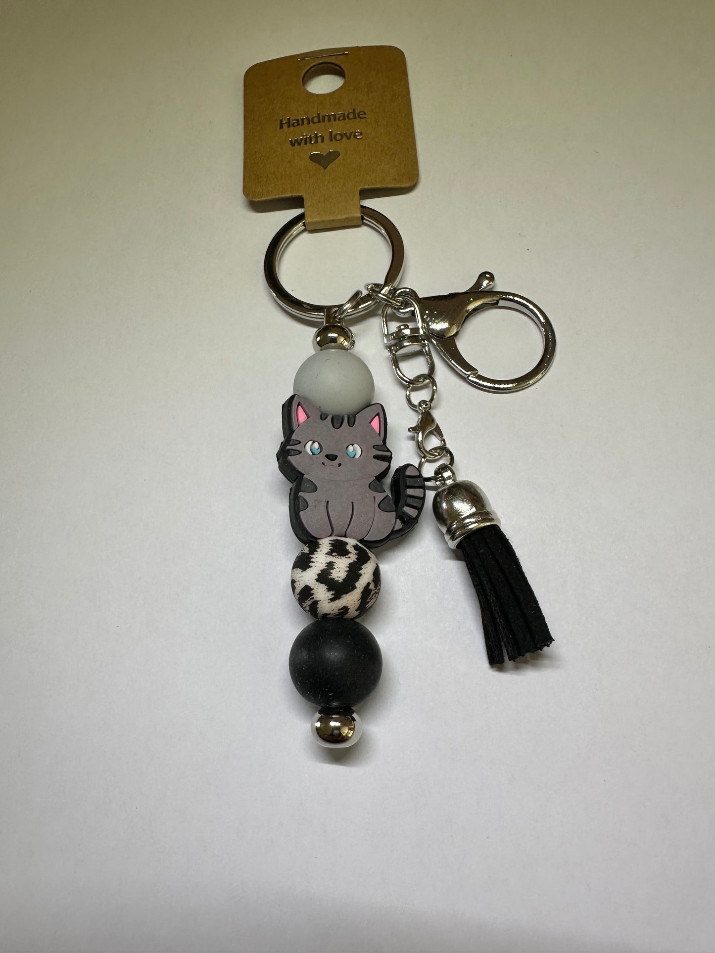 Grey cat keyring