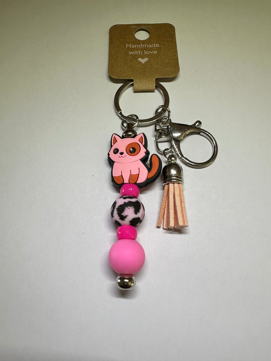Pink cat keyring