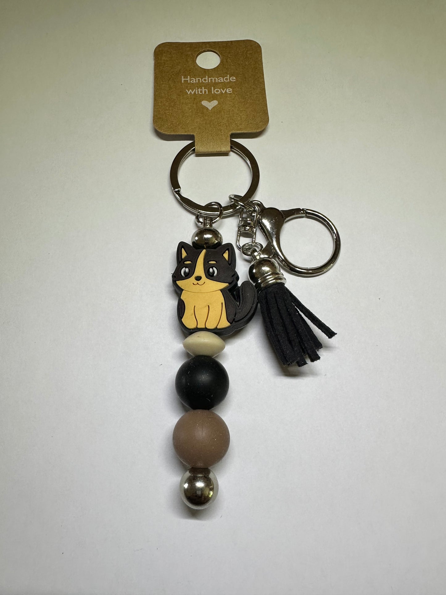 Black and tan cat keyring