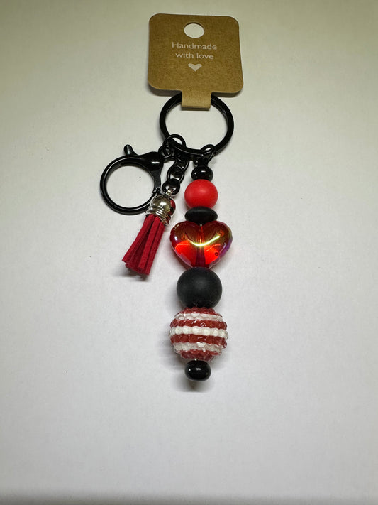 Red and black heart keyring