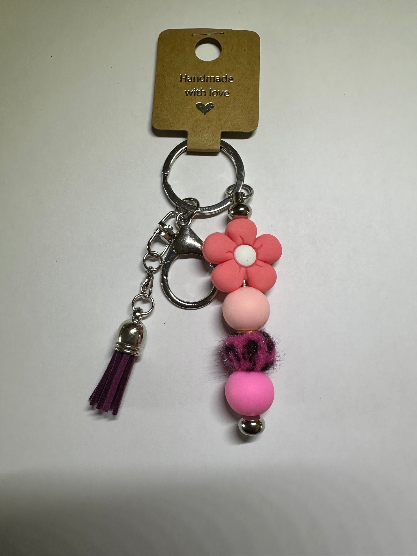 Pink leopard flower keyring