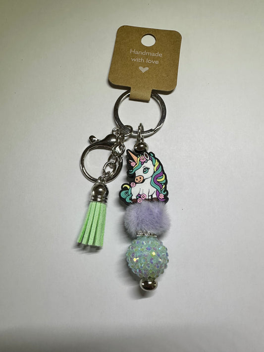 Unicorn keyring with mint tassel