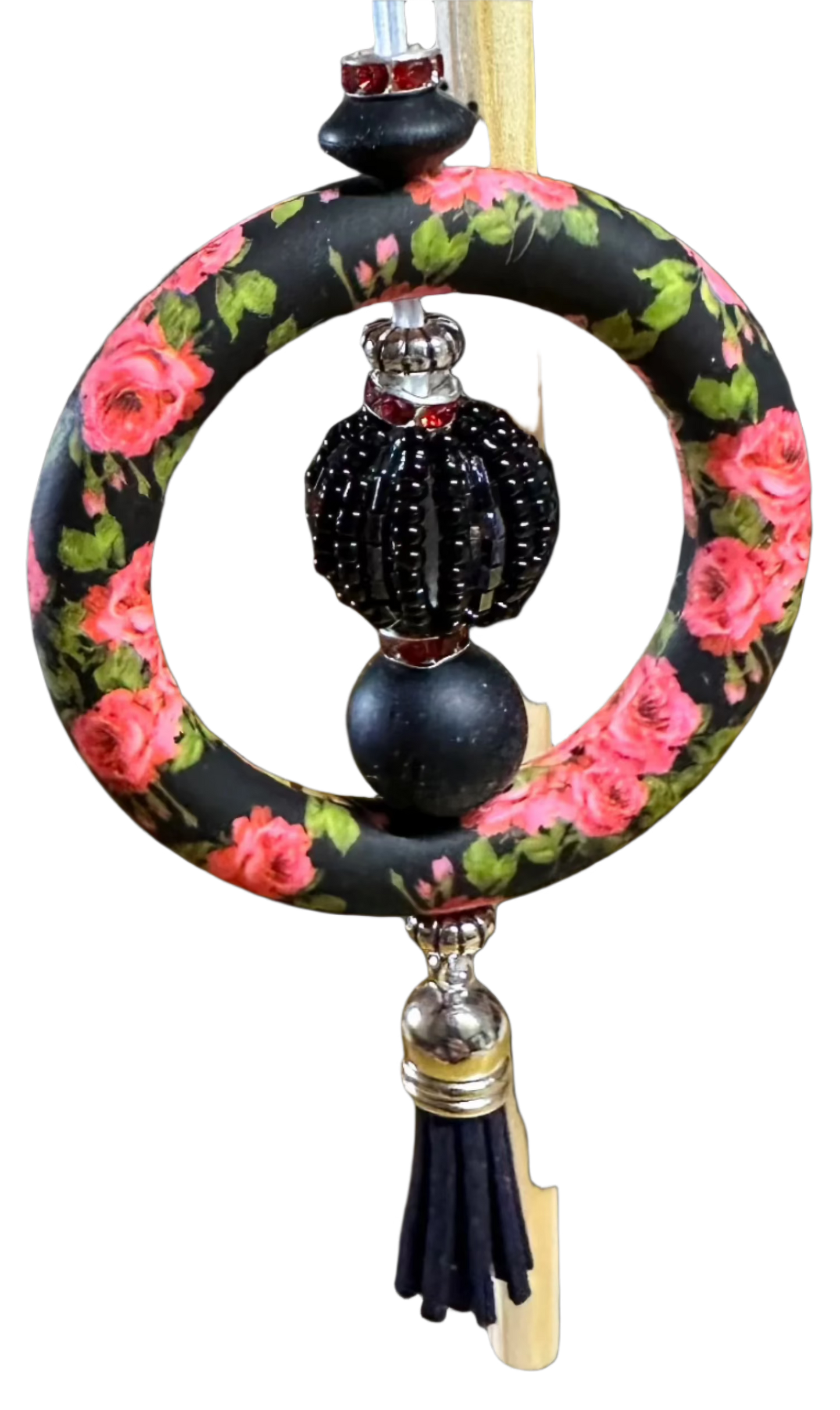 Car charm - Black and pink floral