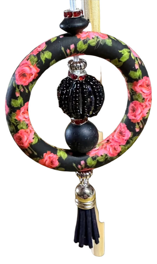 Car charm - Black and pink floral