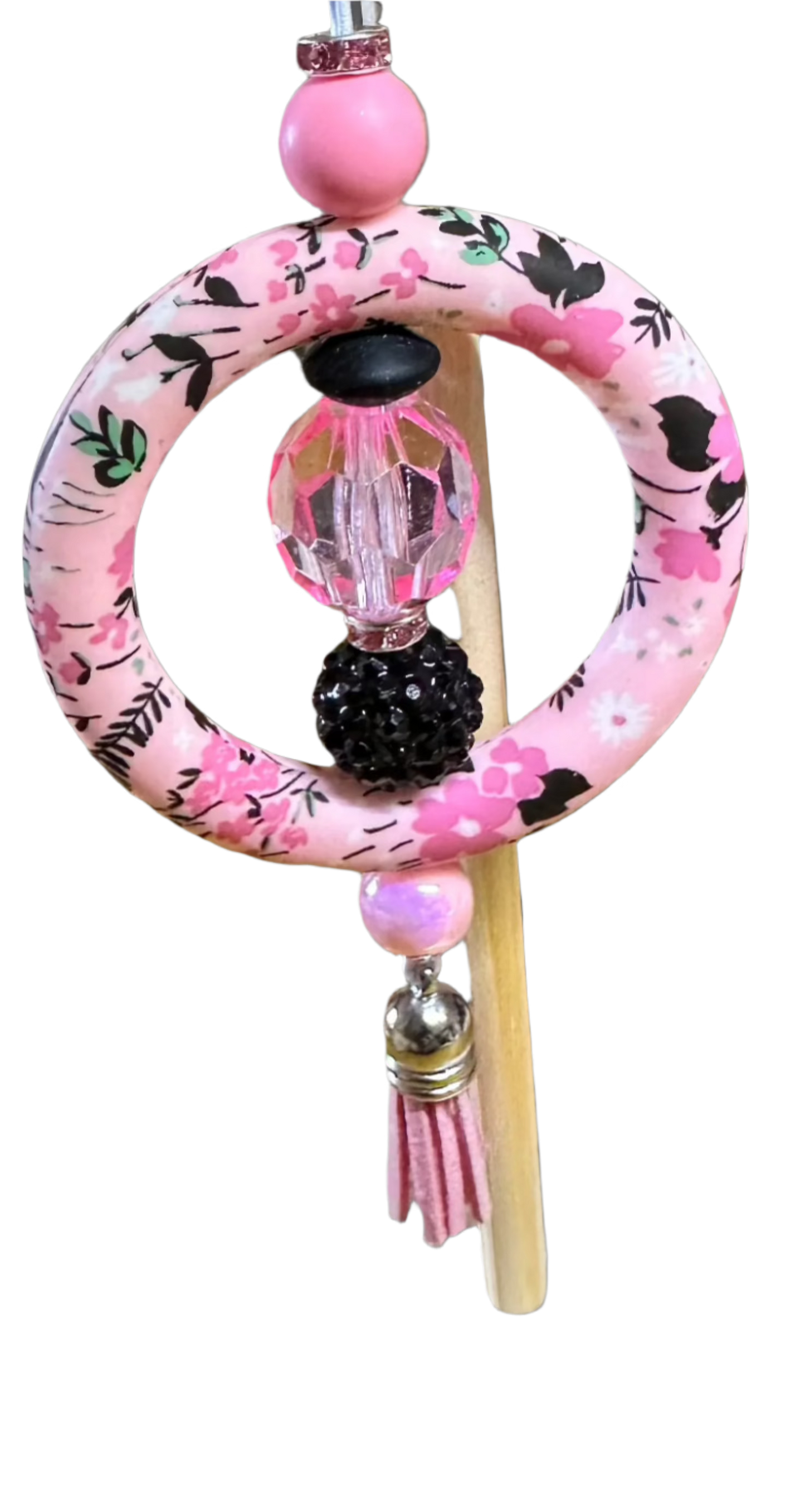 Car charm - Pink and black floral